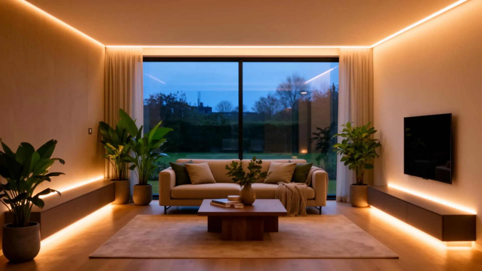 Modern Nederlands smart home interieur met sfeervolle LED-verlichting